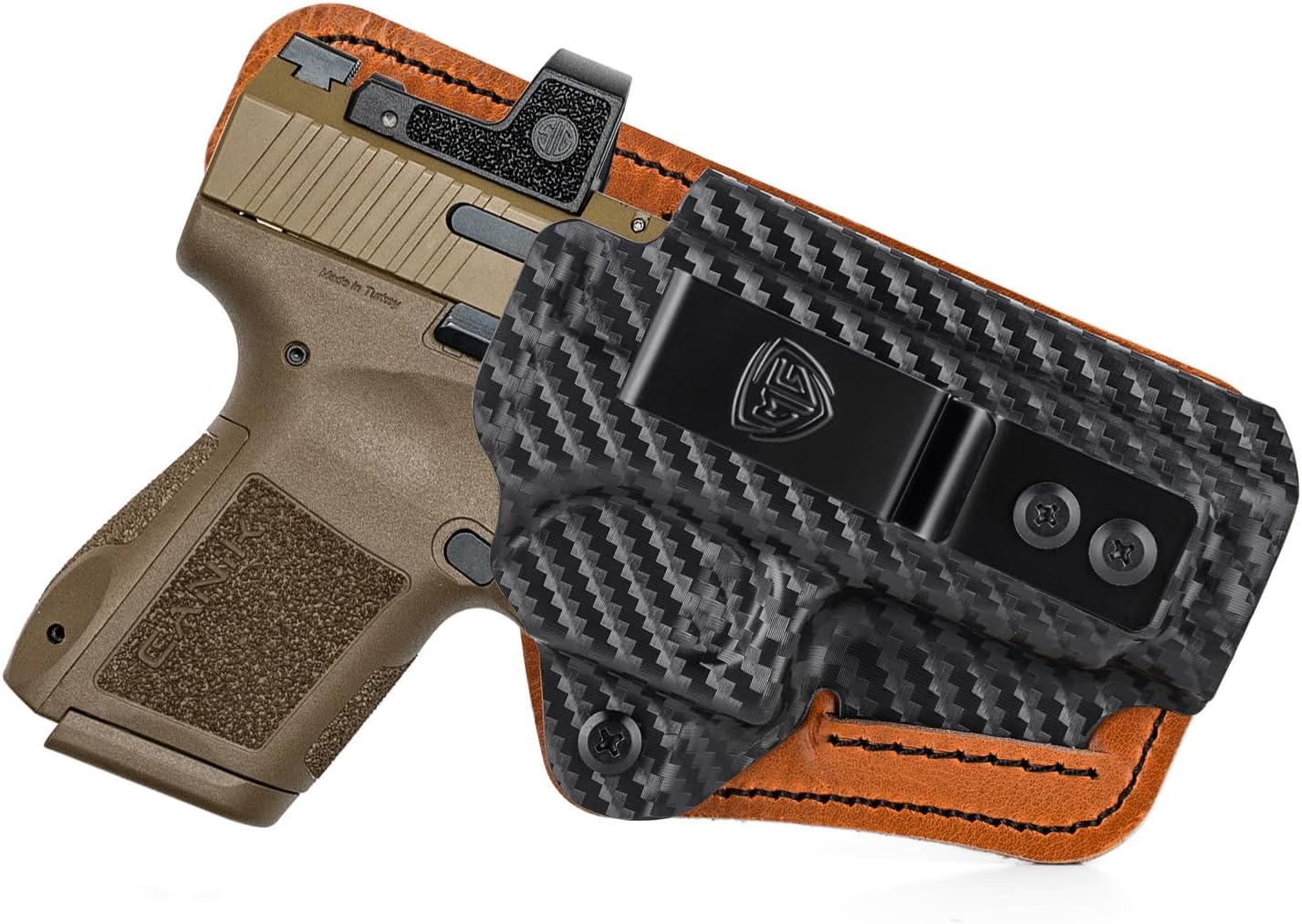 Canik Mete MC9 Holster with Comfort Foam Pad, IWB Kydex and Leather Hybrid Holster for 9mm Canik Mete MC9 Pistol Inside Waistband Concealed Carry - Red Dot Optic Cut