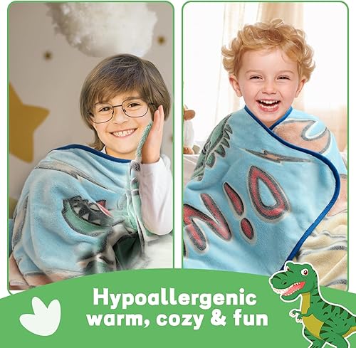 Miniatura 6 de Manta de dinosaurio que brilla en la oscuridad, regalos de juguetes de dinosaurio de cumpleaños para niños de 1, 2, 3, 4, 5, 6, 7, 8, 9, 10 años,