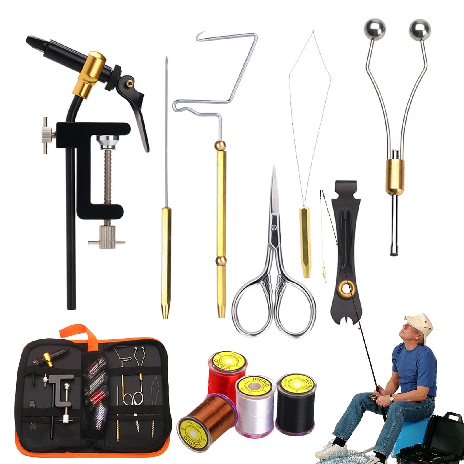 Kit per esche da pesca a mosca,Kit di strumenti per legare le mosche | Kit di strumenti per esche da pesca a mosca portatile in metallo,Kit di produzione di esche resistenti | Creazione di Per Trote, Bass E Salmoni, Kit Principianti, Ami, Piume, Filo, Bob
