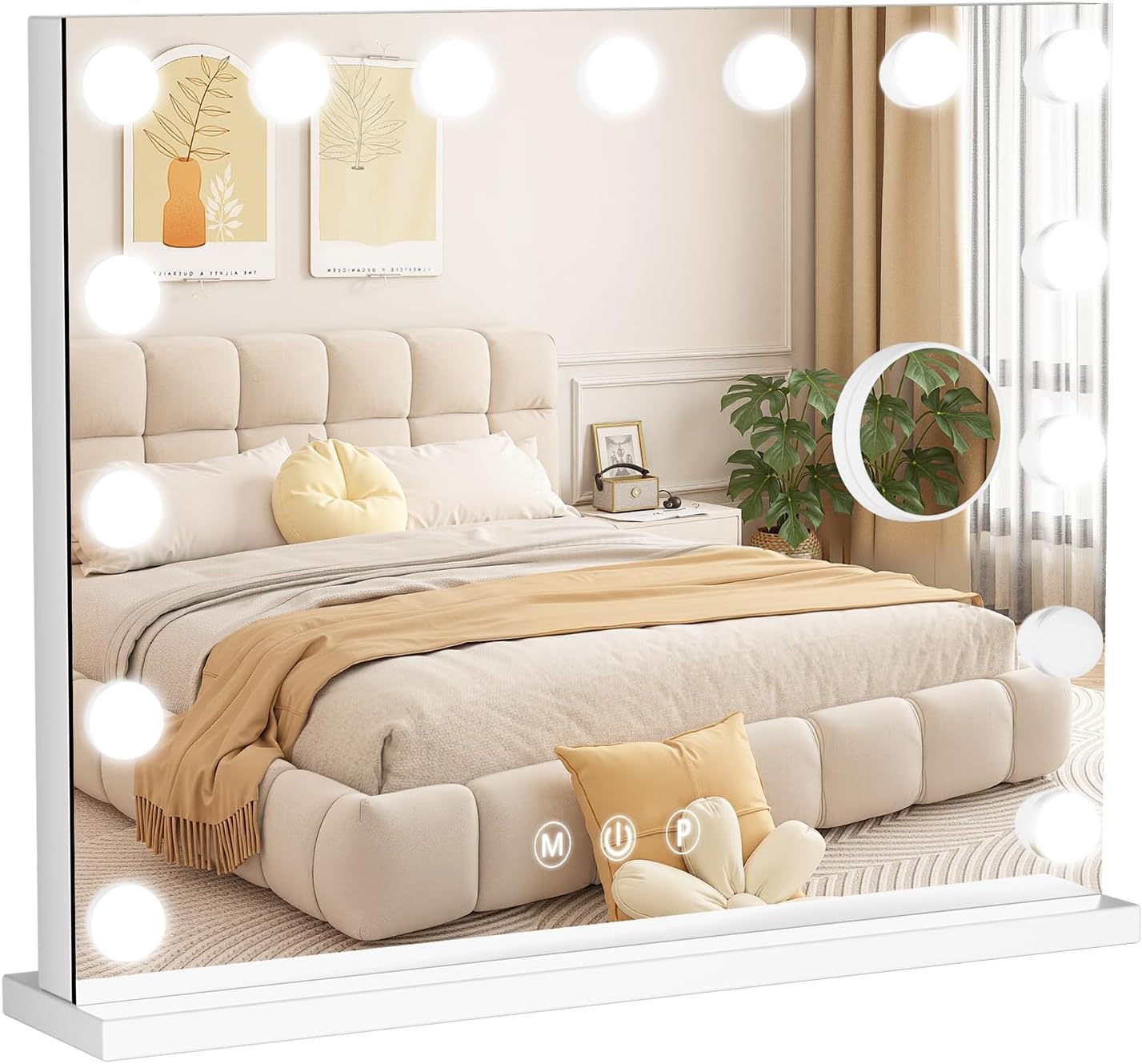 Vanity Mirror with Lights for Desk 15 LED Lighted Makeup Mirror with USB Type C Vanity Mirror with Touch Control 10X Magnifying Mirror Large Makeup Desk 23 x 19