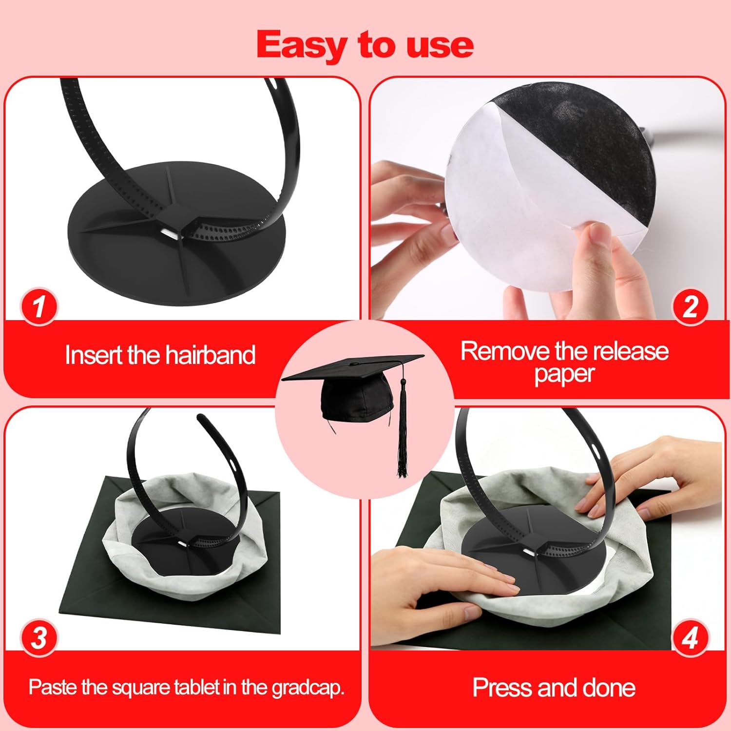 2 Pcs Graduation Cap Headband, 2025 New Grad Hat Insert, Secure Hairstyle, Not Change Hair, Firm Anti-Fall Hairband for Graduates, Students, Women(Not Including the Grad Hat) - Image 3