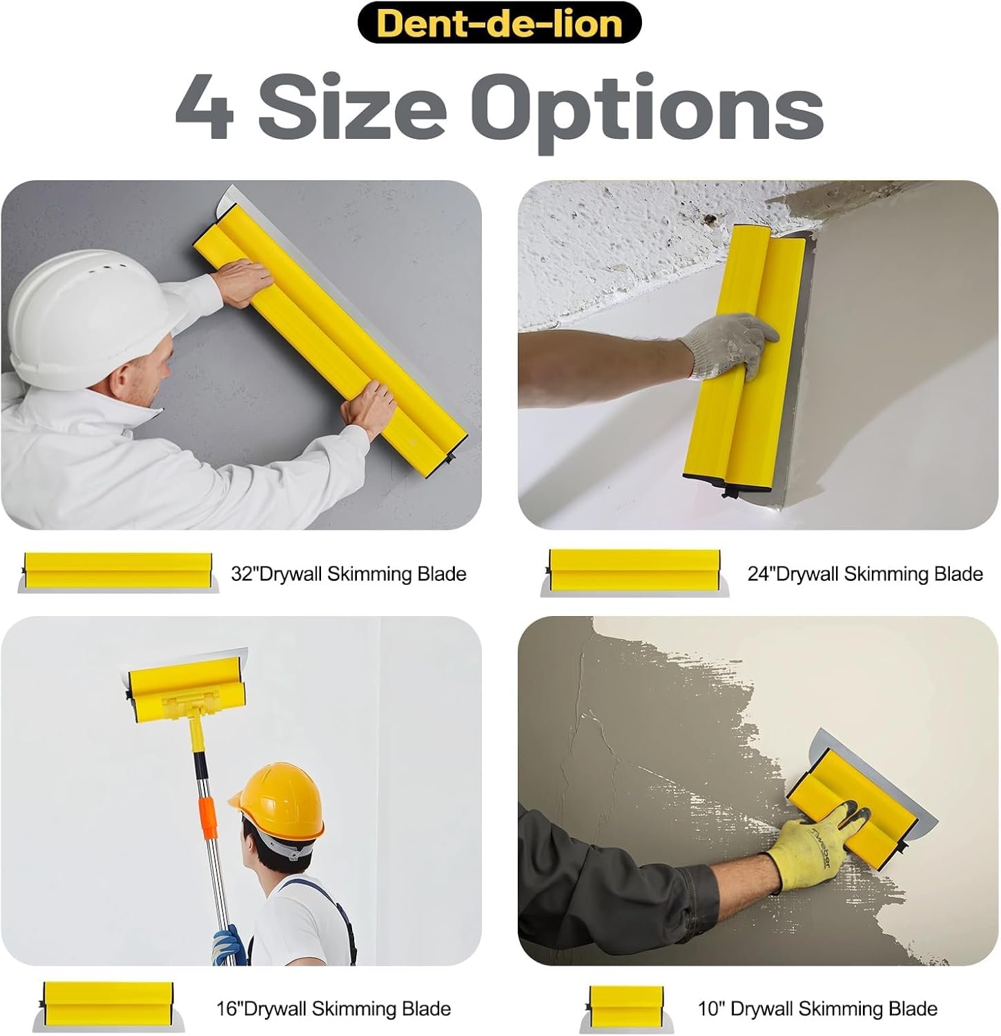 Drywall Skimming Blade Set Including Extra Blade Replace, 10"，16"，24" and 32" Stainless Steel Skimming Blades, 28"-62" Extension Handle, Smoothing Drywall Finishing Tools with Portable Case
