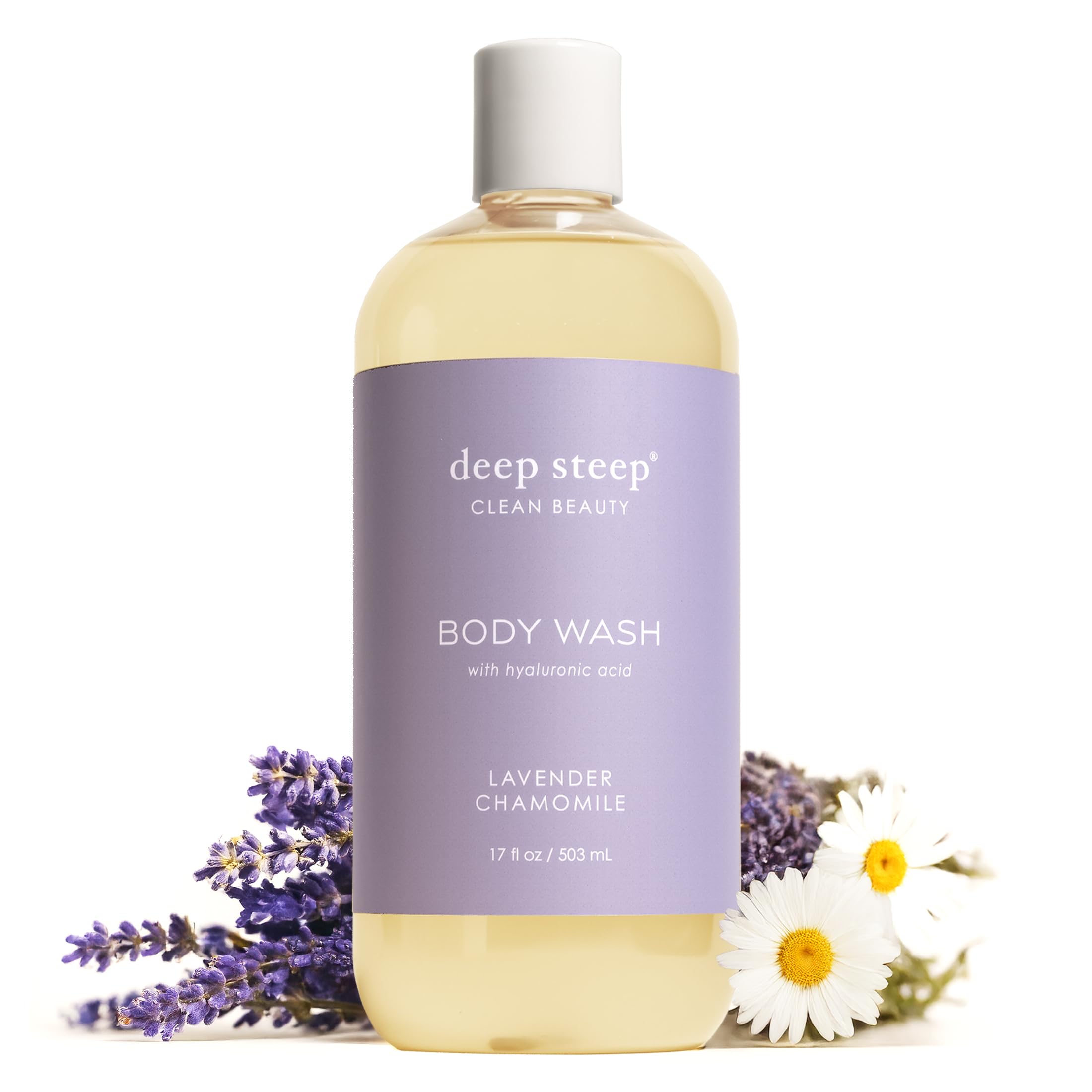 Deep Steep Lavender Chamomile Body Wash, Hydrating Shower Gel with Hyaluronic Acid & Shea Butter for Sensitive Skin, Bodywash for Women & Men, 17 Fl