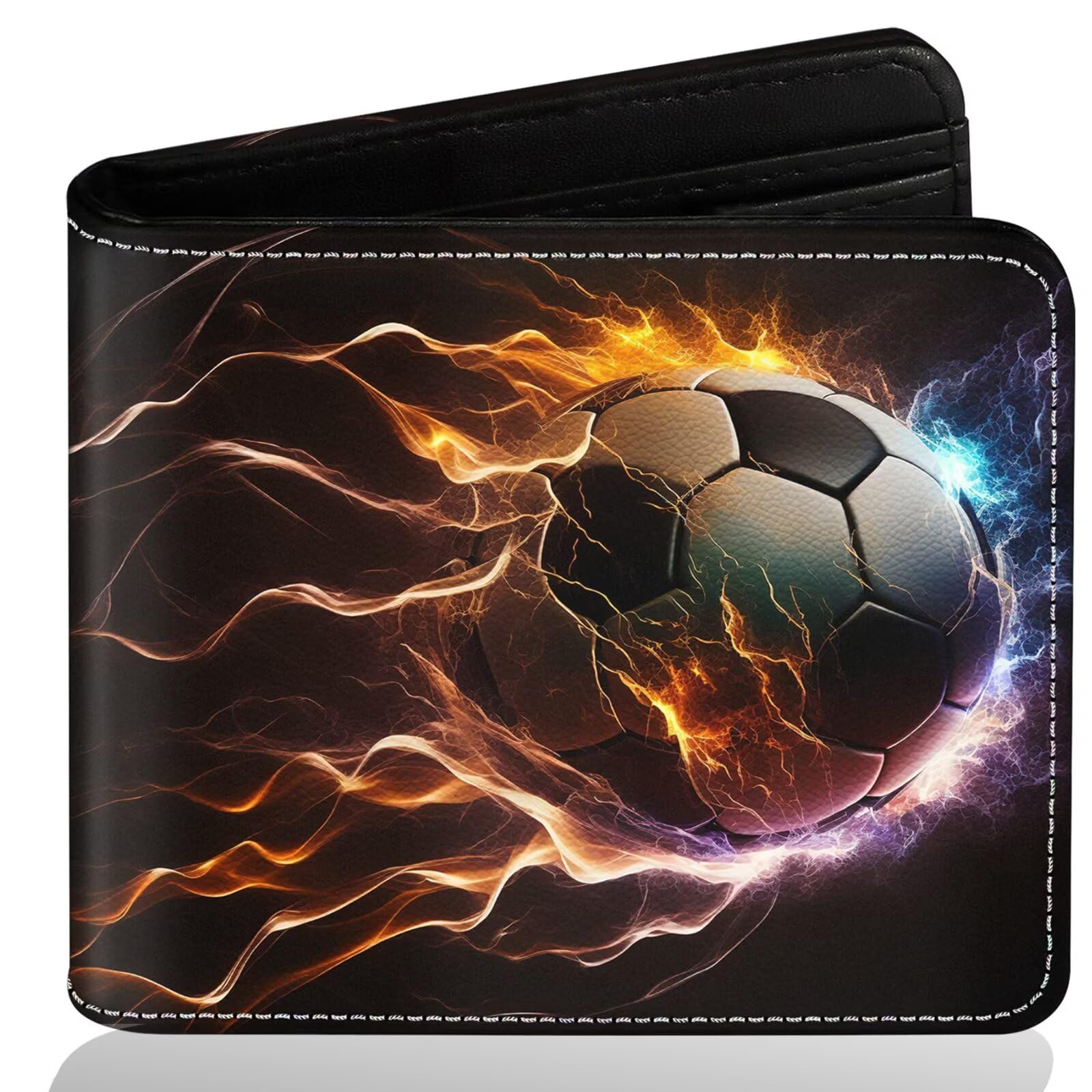Boys Soccer Wallet for Teens, Cool Kids Wallet for Boys Ages 8-10 9-12 11-15, Funny Leather Bifold Rfid Blocking, Coin Pocket Id Window for Teen Men Youth Guys Birthday Christmas Gifts