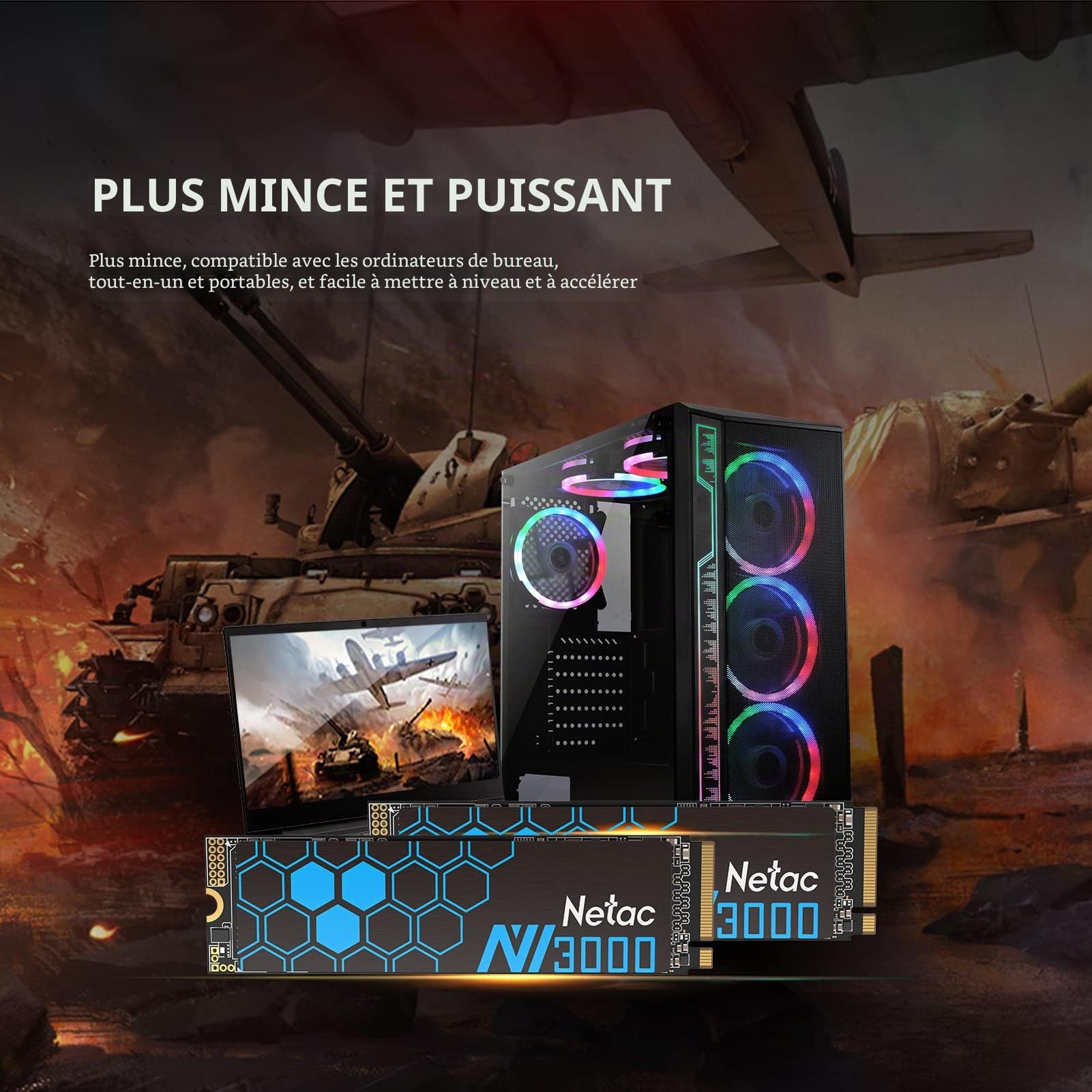 Netac NVMe SSD interne 250 Go M.2 2280 mm PCIe3.0 3D NAND avec dissipateur thermique, jusqu'à 3000/1400 Mo/s, pour PC Gamers, Chargement de jeux, bureau, NV3000
