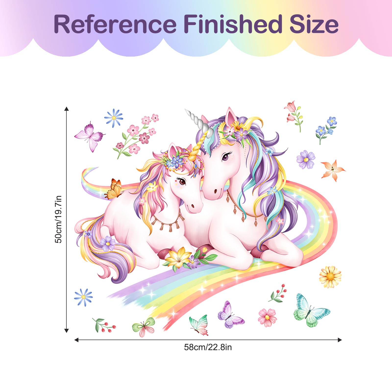Tanlaby Sticker Muraux Licorne Arc-en-ciel Autocollant Muraux Fleur Papillons Sticker Murale Enfants Autocollants Mural à Décoller et Coller pour Fille Chambre Enfants Bébé Pépinière