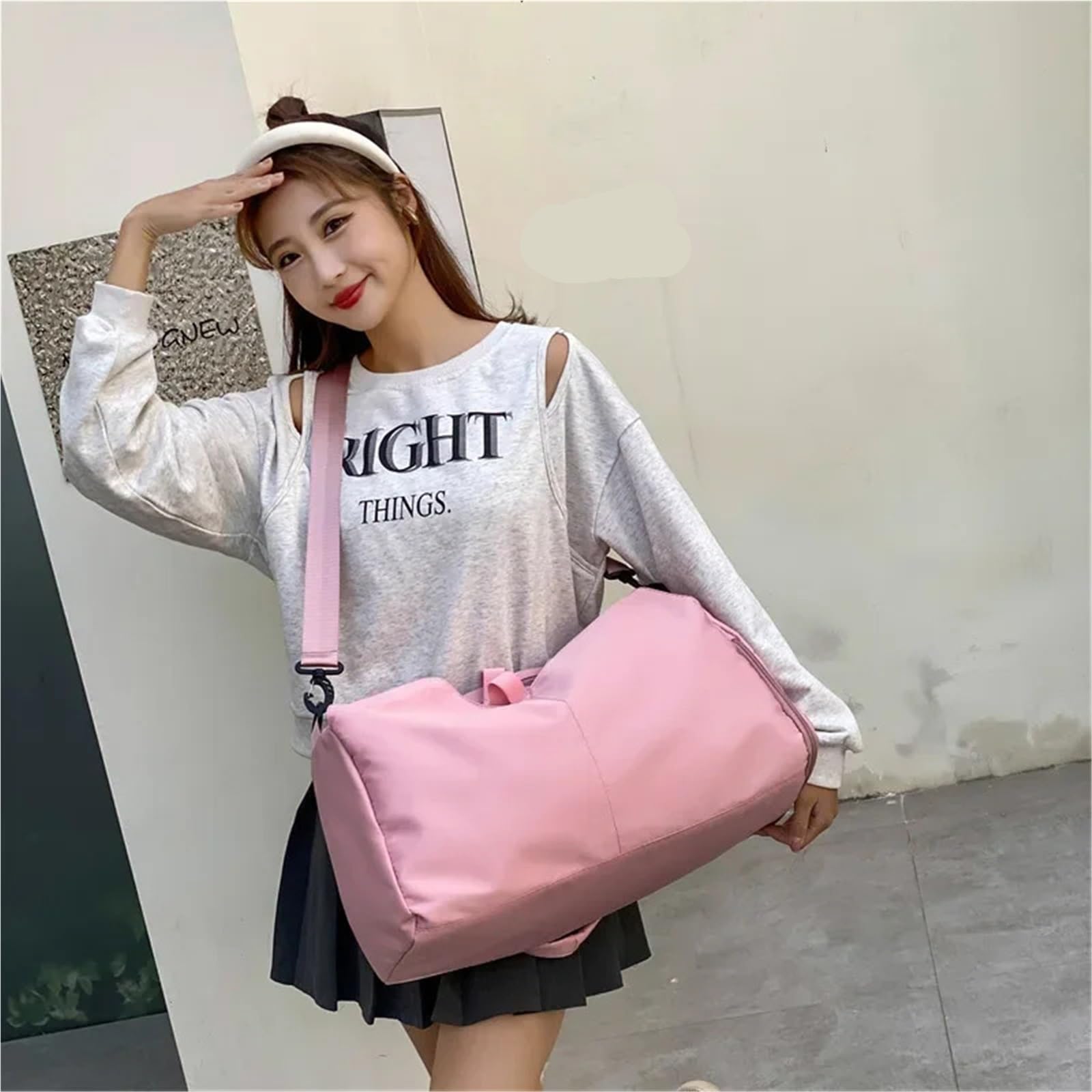 Sporttasche Koffer- und Reisetaschen, Fitnesstasche aus Oxford-Stoff, minimalistische Sporttasche, Handgepäck-Einkaufstasche(Pink)