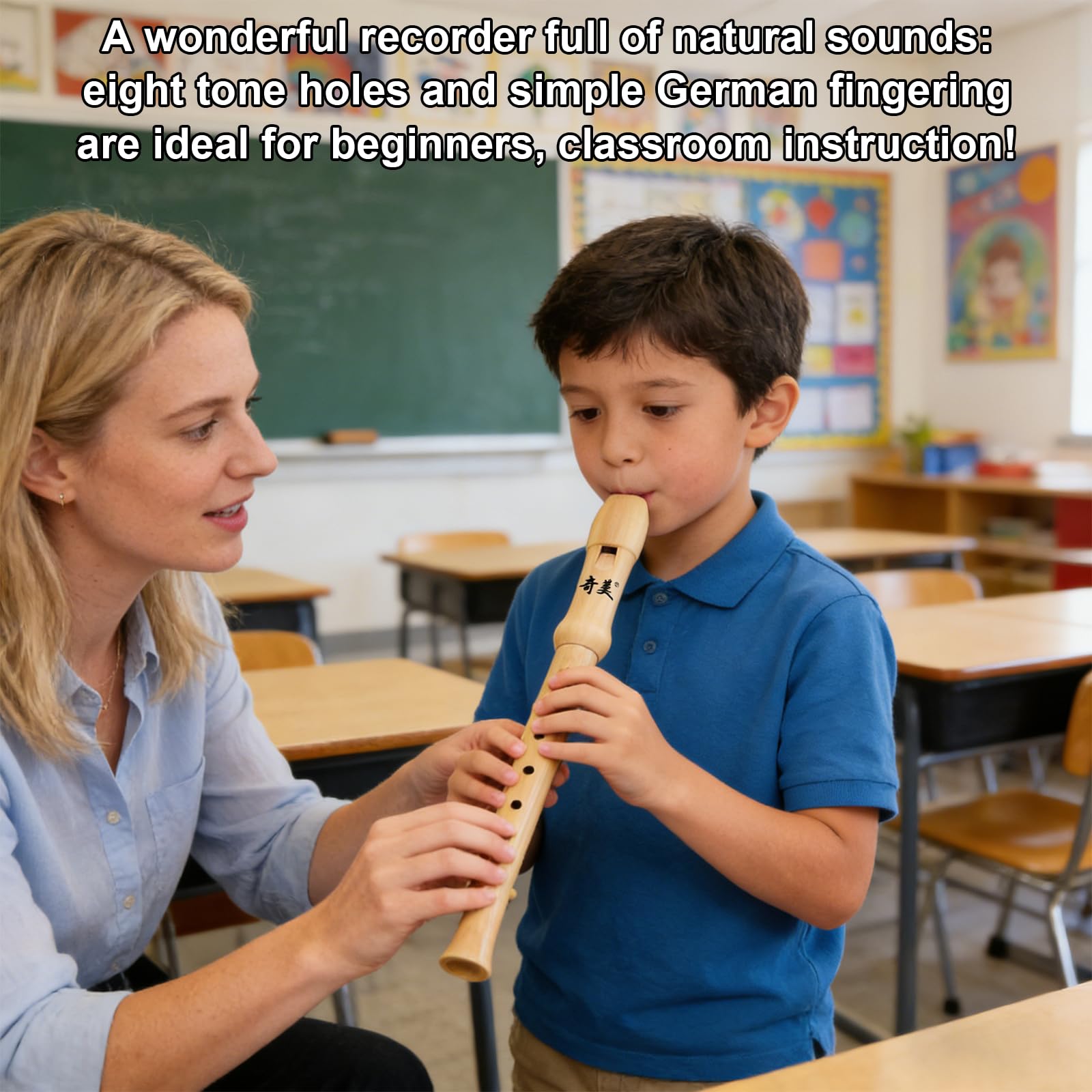 Flûte à bec en bois à 8 trous, flûte à bec soprano, flûte enfants flûte à bec doigté allem