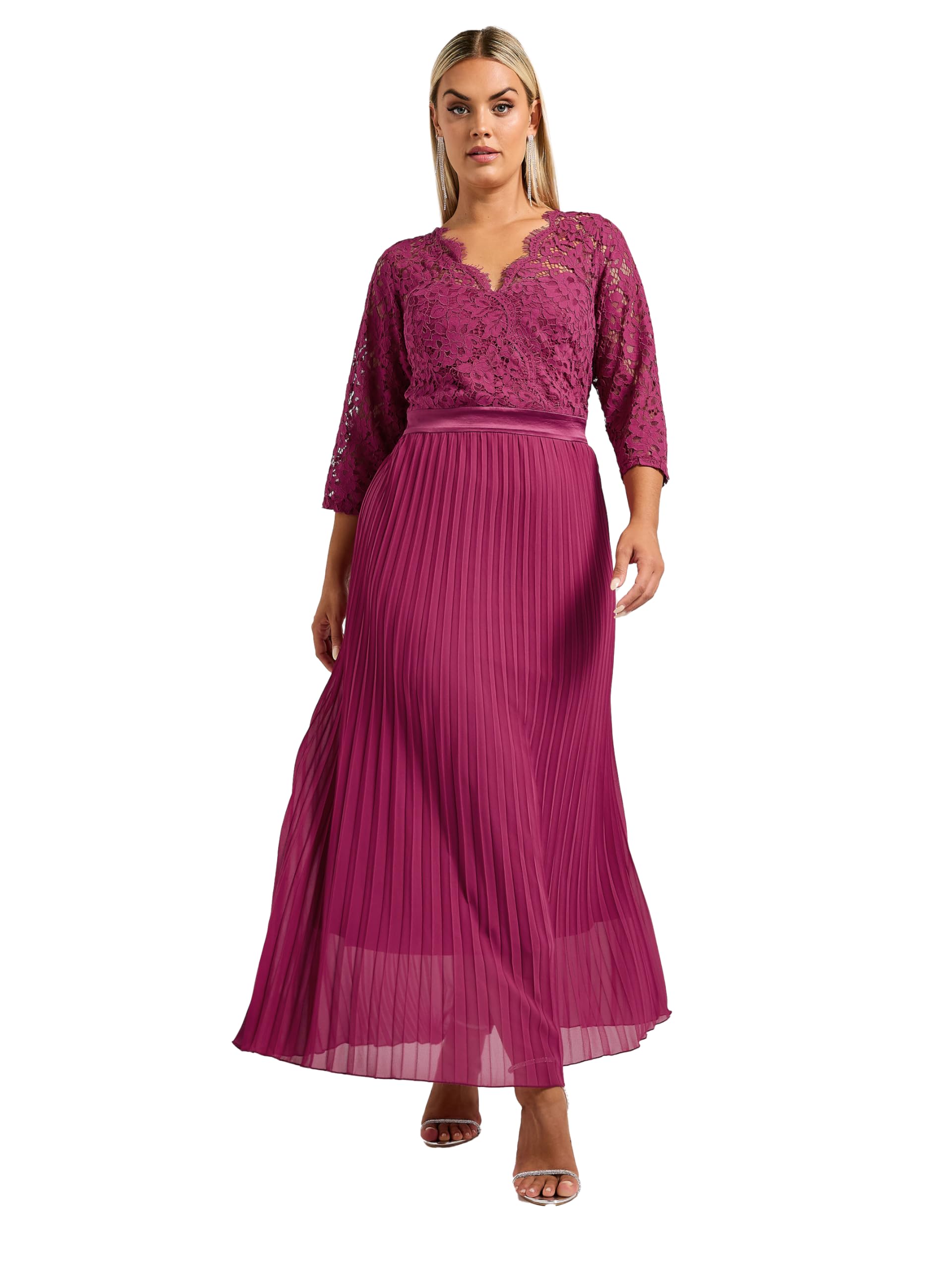 Yours Women's Pink Lace Wrap Pleated Maxi Dress In | Size: 22