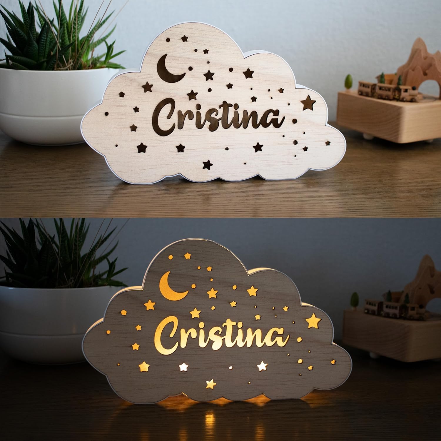 Lampara personalizada en forma de Nube para bebes y niños - Mesita Quitamiedos de noche Regalos Cumpleaños bebe recien nacido comunion decoracion habitacion luz quitamiedos infantil niño niña