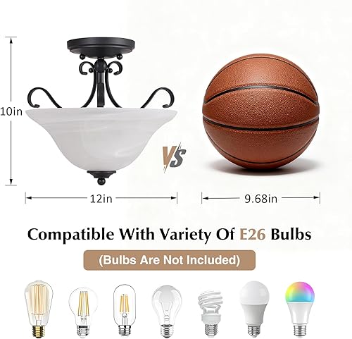 Miniatura 2 de Luvkczc Lámpara de techo retro semiempotrada, lámpara de techo negra, lámpara de techo de mediados de siglo, moderna lámpara de vidrio cerca de