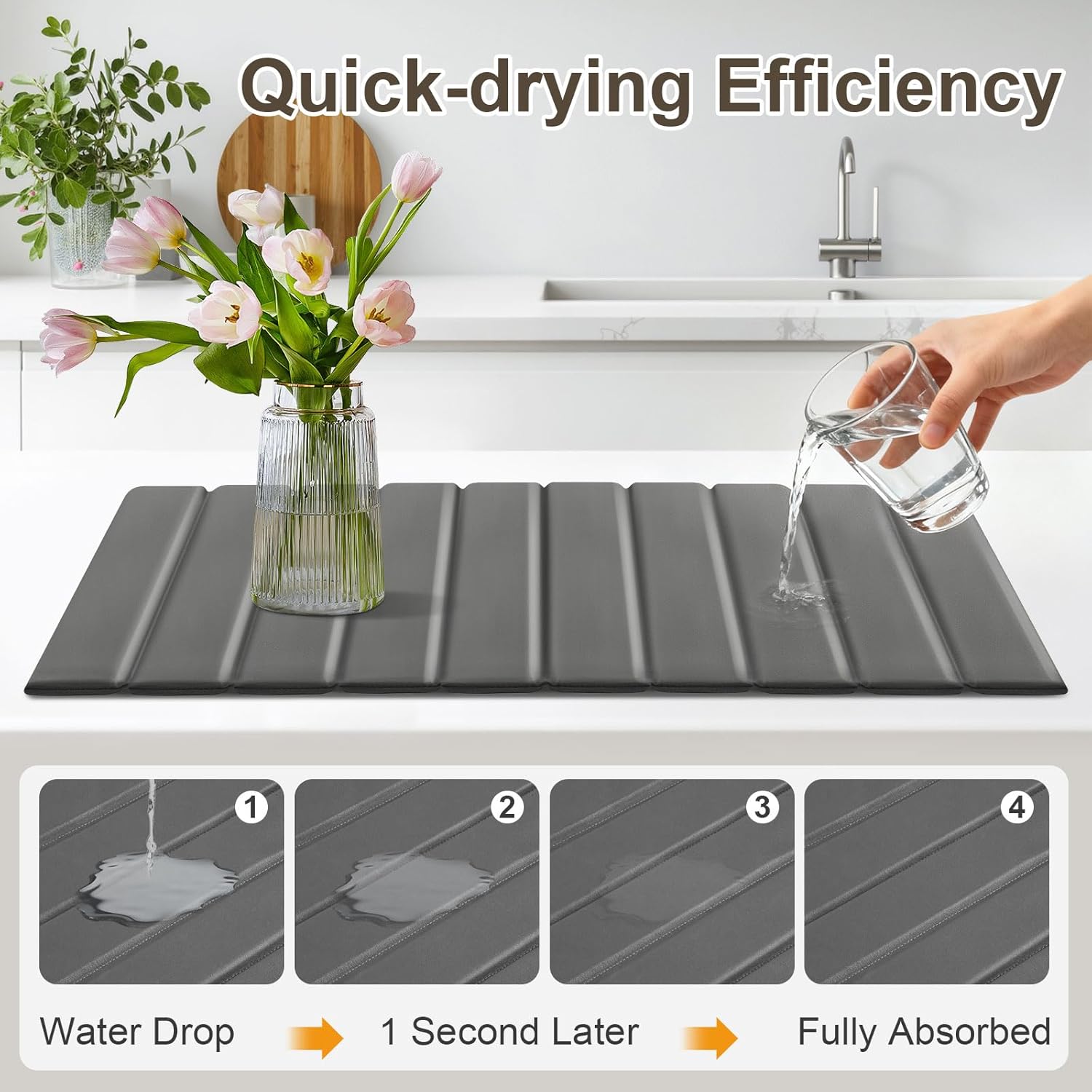 Large Stone Drying Mat for Bathroom, Foldable Stone Bath Mat, Absorbent PU Quick Dry Mat, Non-Slip Foldable Kitchen Dish Drying Mat