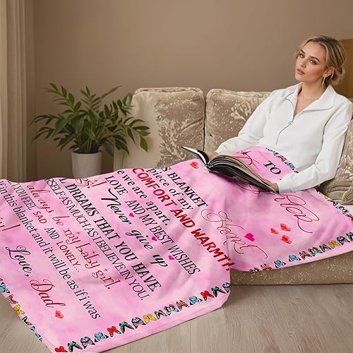 Miniatura 3 de YunTu Manta cálida con letras para hija, regalos de cumpleaños para hija de parte de mamá y papá, regalos de San Valentín para hija (letra rosa, 40