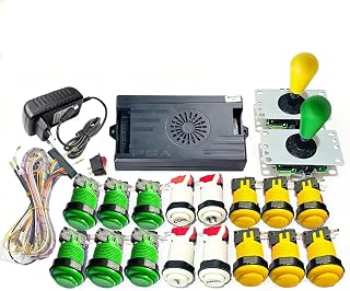 アーケード DIYキット 9800ゲーム(厳選ゲーム) DXボード 4人対応 ジョイスティック LEDボタン (グリーンイエロー)