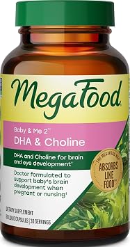 MegaFood Baby & Me 2 DHA & Choline Prenatal Vitamins, 60 Liquid Capsules | Doctor Formuated, Choline & Plant-Based DHA for Babys Brain & Eye Development During Pregnancy, Non-GMO, Vegan, 30 Servings