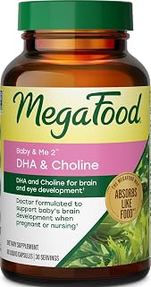 MegaFood Baby & Me 2 DHA & Choline Prenatal Vitamins, 60 Liquid Capsules | Doctor Formuated, Choline & Plant-Based DHA for Baby's Brain & Eye Development During Pregnancy, Non-GMO, Vegan, 30 Servings