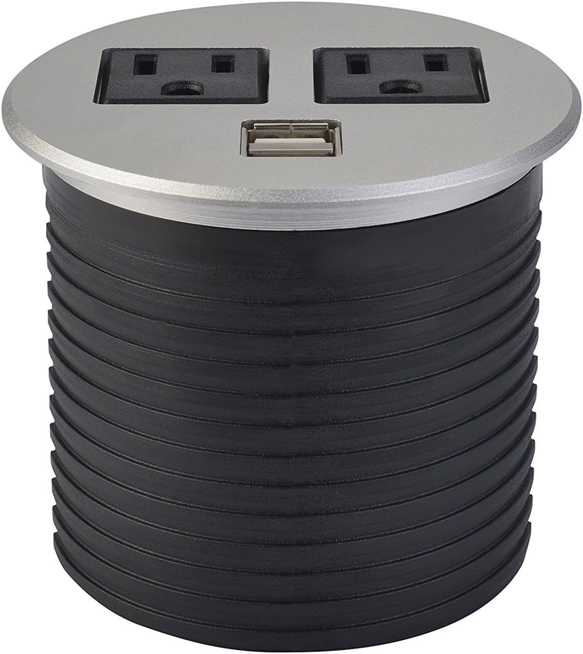 ETL Listed Desktop Recessed Power Grommet Hub 2 Power Outlets & Dual USB Ports for Kitchen Office Desk Table (Brushed Metal)