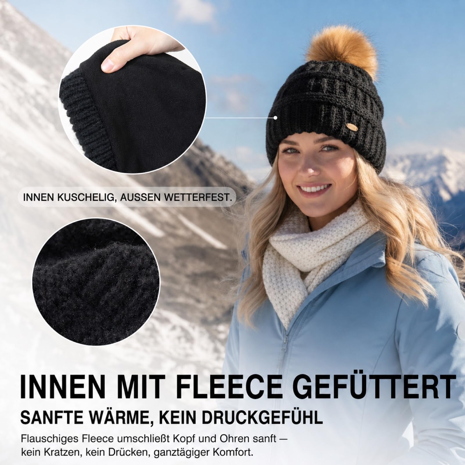 TOP-EX Damska czapka zimowa Beanie 50% wełna merynosowa z otworem na