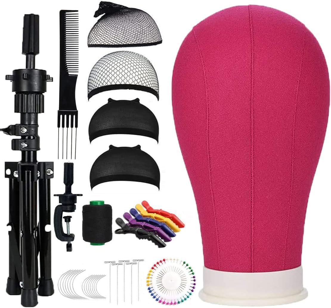 23 Inch Canvas Block Head Mannequin Wig Head (Rose Red