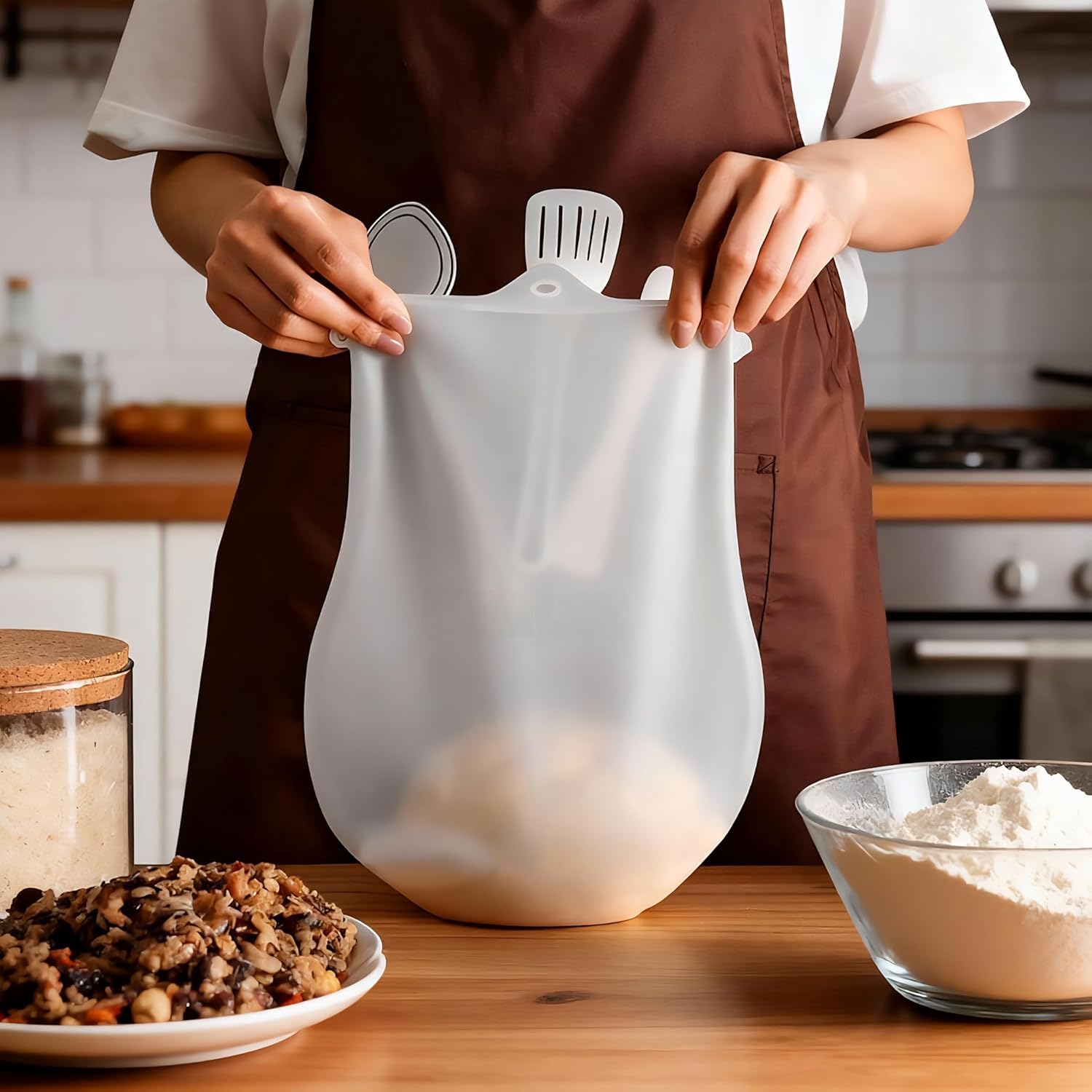 Silicone Atta Maker Bag Silicone Preservation Magic Kneading Dough Ata Maker Bag Atta Dough Mixer for Bread, Pastry, Pizza & Tortilla Flour-Mixing Bag Multifunctional Cooking Tool