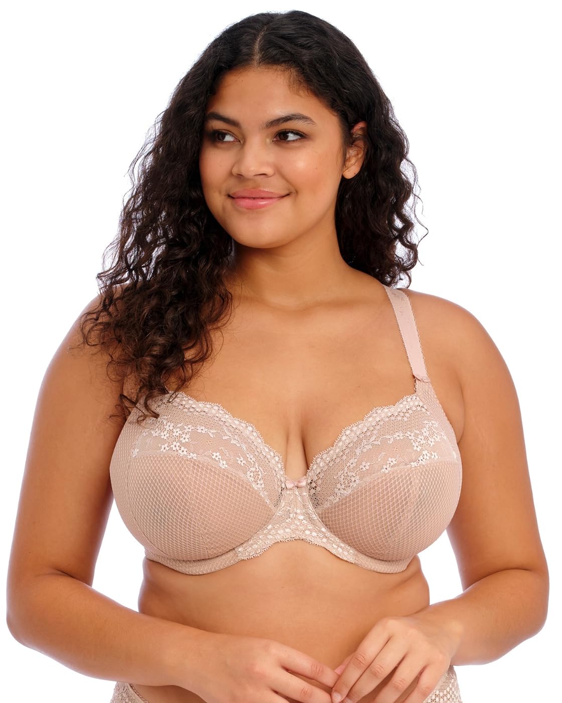 Elomi Women's Charley Bra: Stretch Lace & Mesh, Racerback Option. Low Plunge UK jj, Us Sizes D-n, Opaque, Fawn, 42D