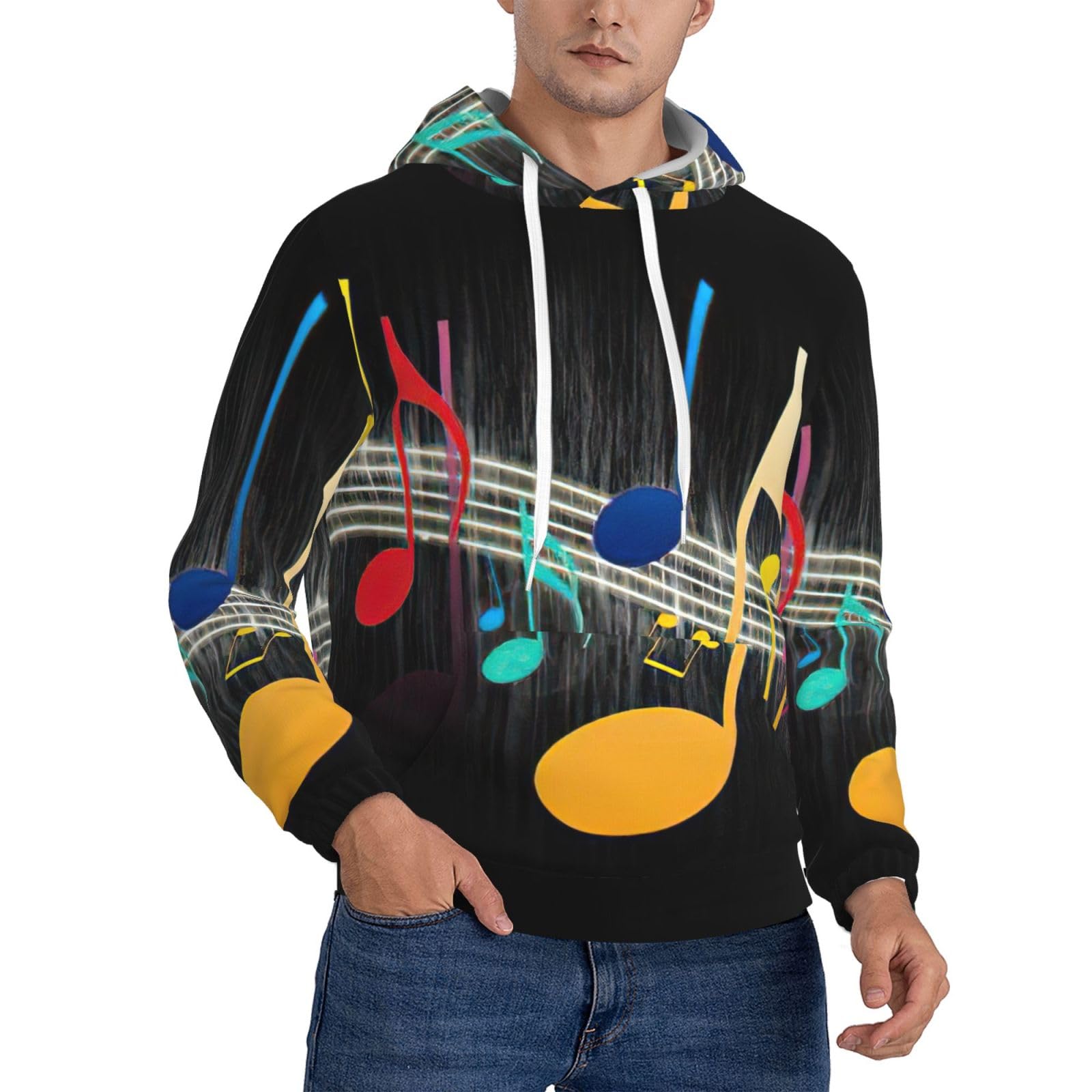 Sweat à capuche note de musique pour hommes pull décontracté coloré - 8