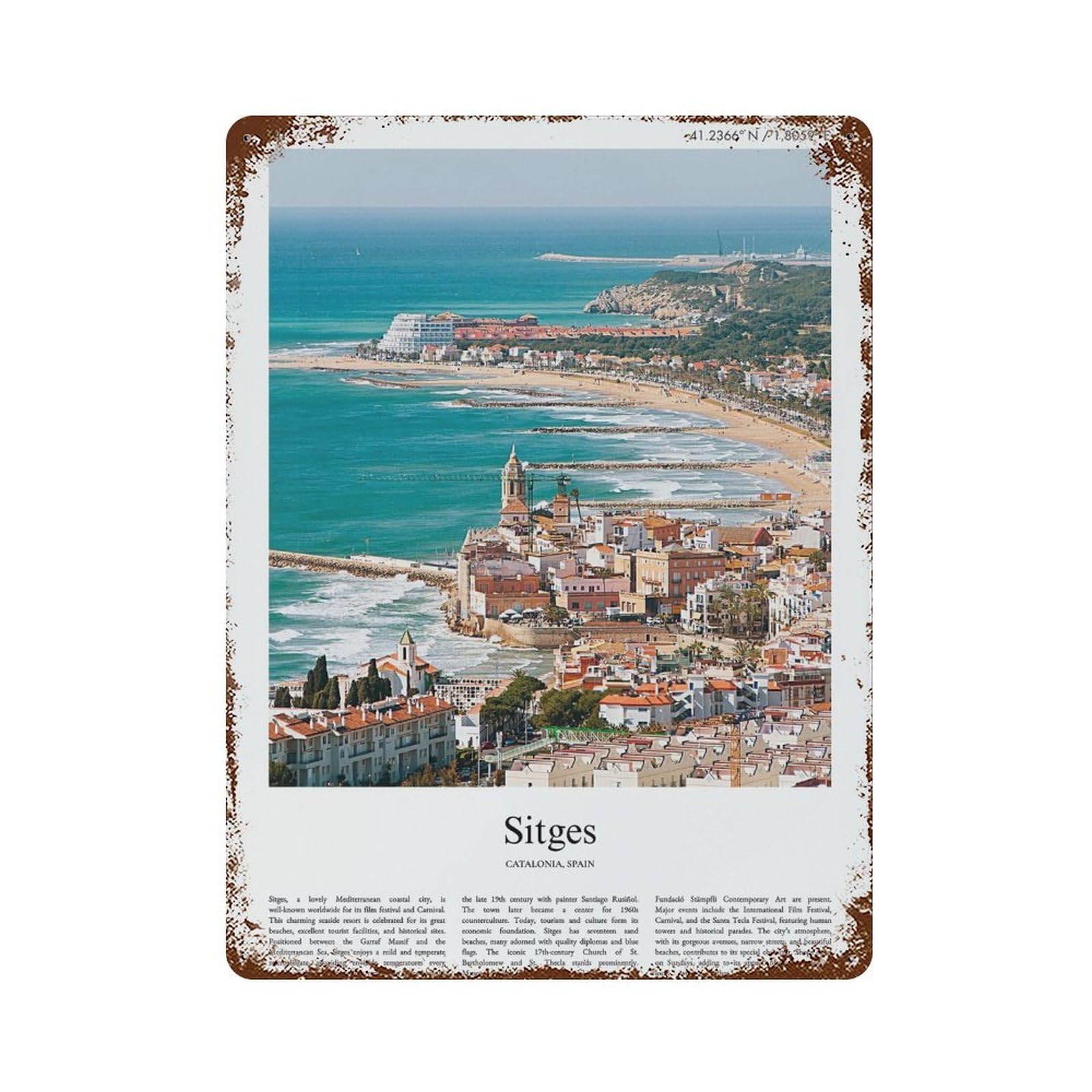 xiaoxiaoshen Sitges Catalonia, Spain City Scenery Wall Decor Art Metal Tin Poster Modern Home Decor Art Home Bar Shop Decorations Vintage Sign 40x30cm