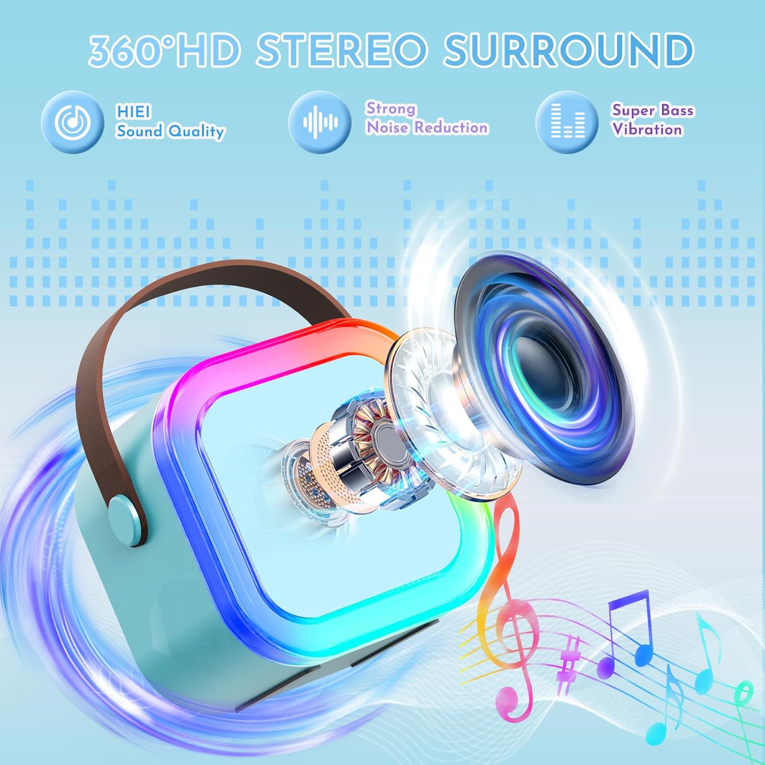 VibeHaven Frozen-Themed Kids Karaoke Machine for Girls with 2 Wireless Microphones | Mini Portable Karaoke Machine | Birthday Gift Toys for Girls & Boys Ages 3-12 - Image 3