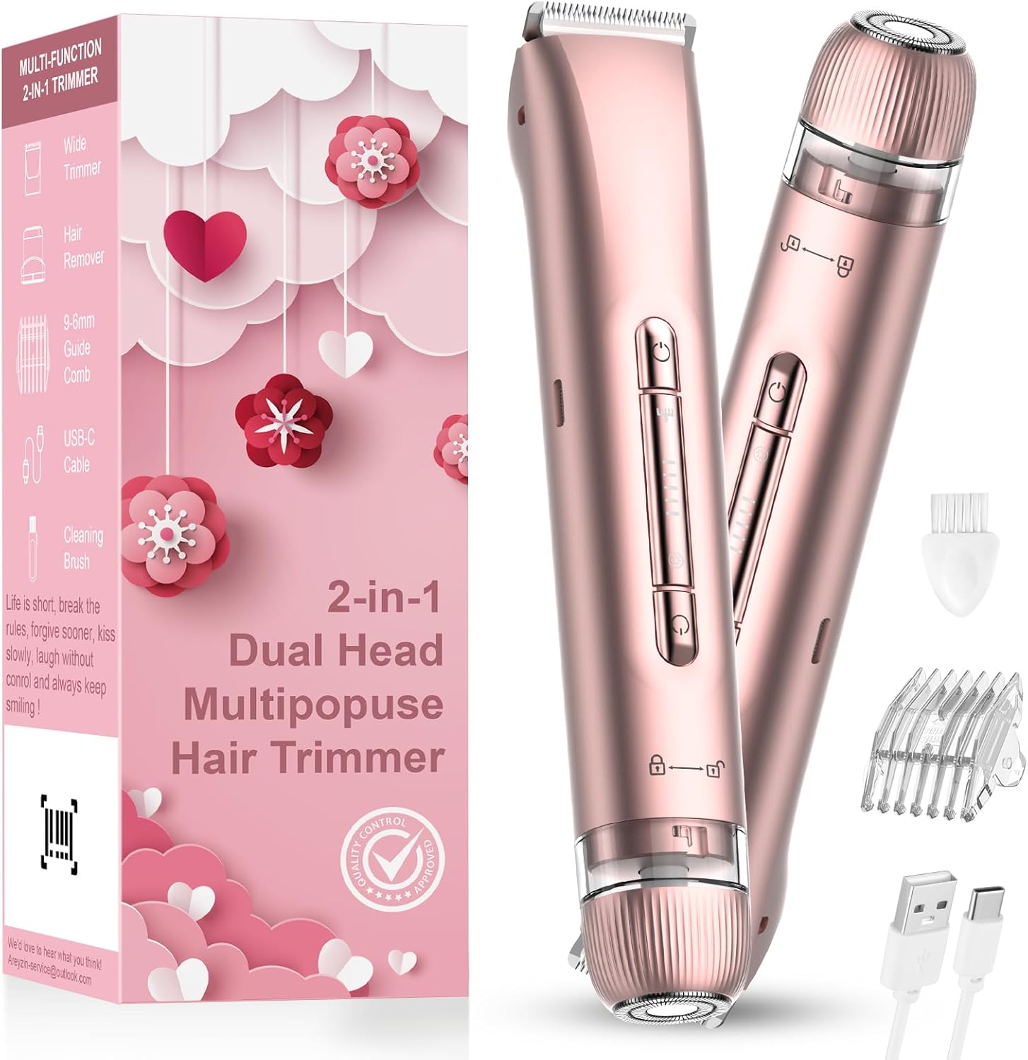 Bikini Trimmer for Women - Electric Razors for Women | Dual Head Electric Shaver for Ladies for Facial Hair Removal, IPX7 Waterproof, Painless & Flawless, USB Rechargeable, for Face, Bikini, Body, Leg