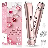 Bikini Trimmer for Women - Electric Razors for Women | Dual Head Electric Shaver for Ladies for Facial Hair Removal, IPX7 Waterproof, Painless & Flawless, USB Rechargeable, for Face, Bikini, Body, Leg