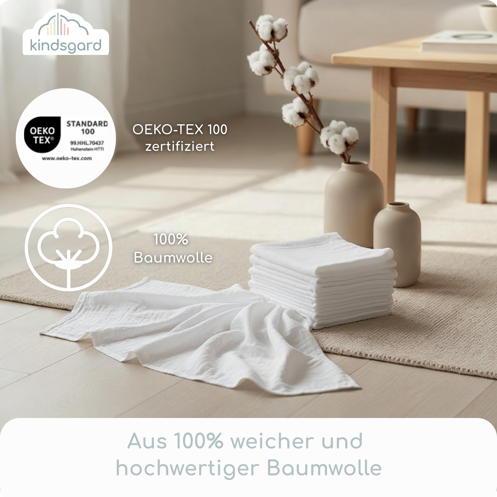 Kindsgard Pañales de gasa – Pack de 20 – 70 x 70 cm – 100 % algodón – Certificado OekoTex 100 – paños suaves – absorbentes, hipoalergénicos y transpirables – lavable a máquina – ideal para bebés