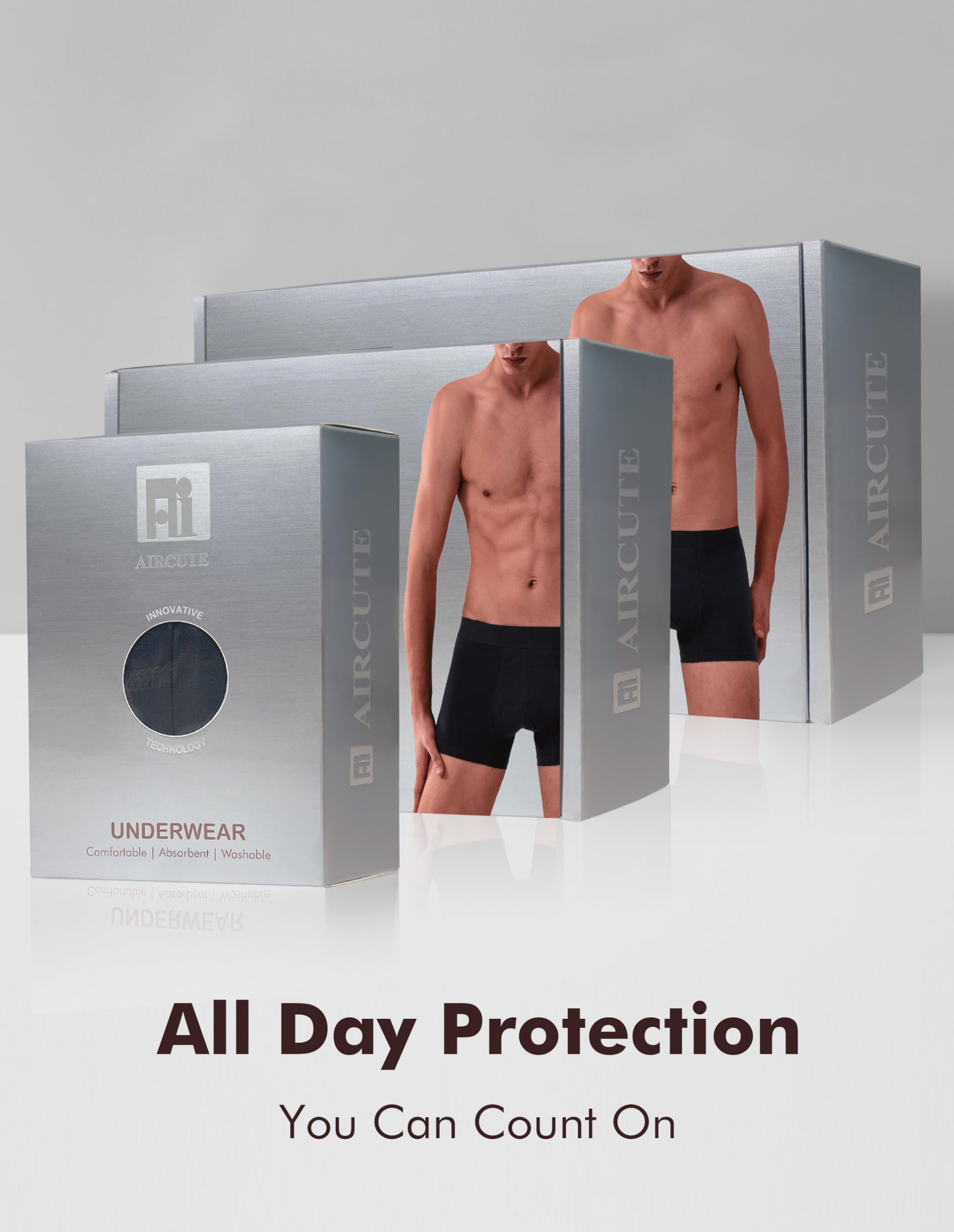 AIRCUTE Ropa interior de algodón lavable para incontinencia urinaria para hombres, entrepierna de 6 pulgadas, calzoncillos tipo bóxer para fugas de vejiga, paquete de 3