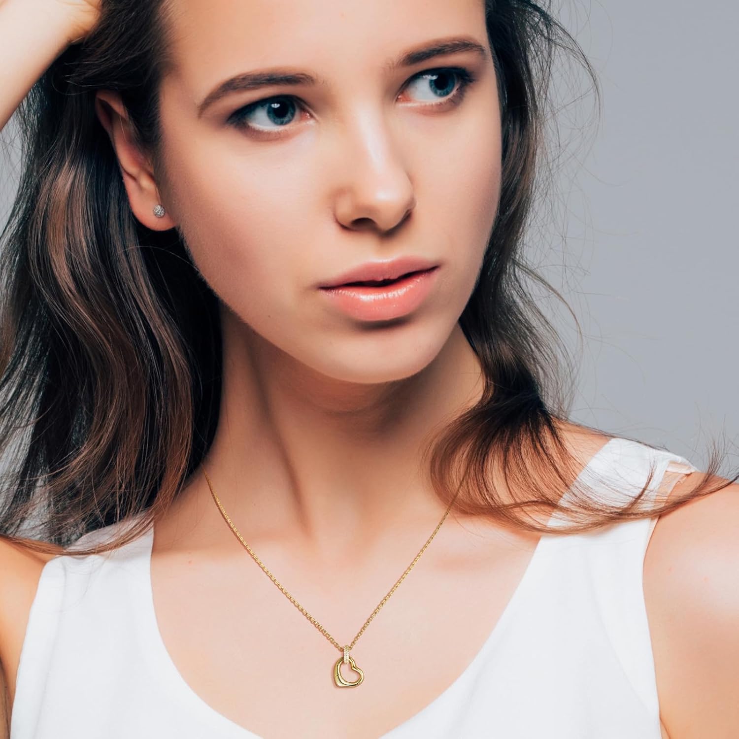 14K Gold Plated Cubic Zirconia Heart Necklace Dainty Love Pendant Necklaces for Women 18inchs，Jewelry gifts for women - Image 6