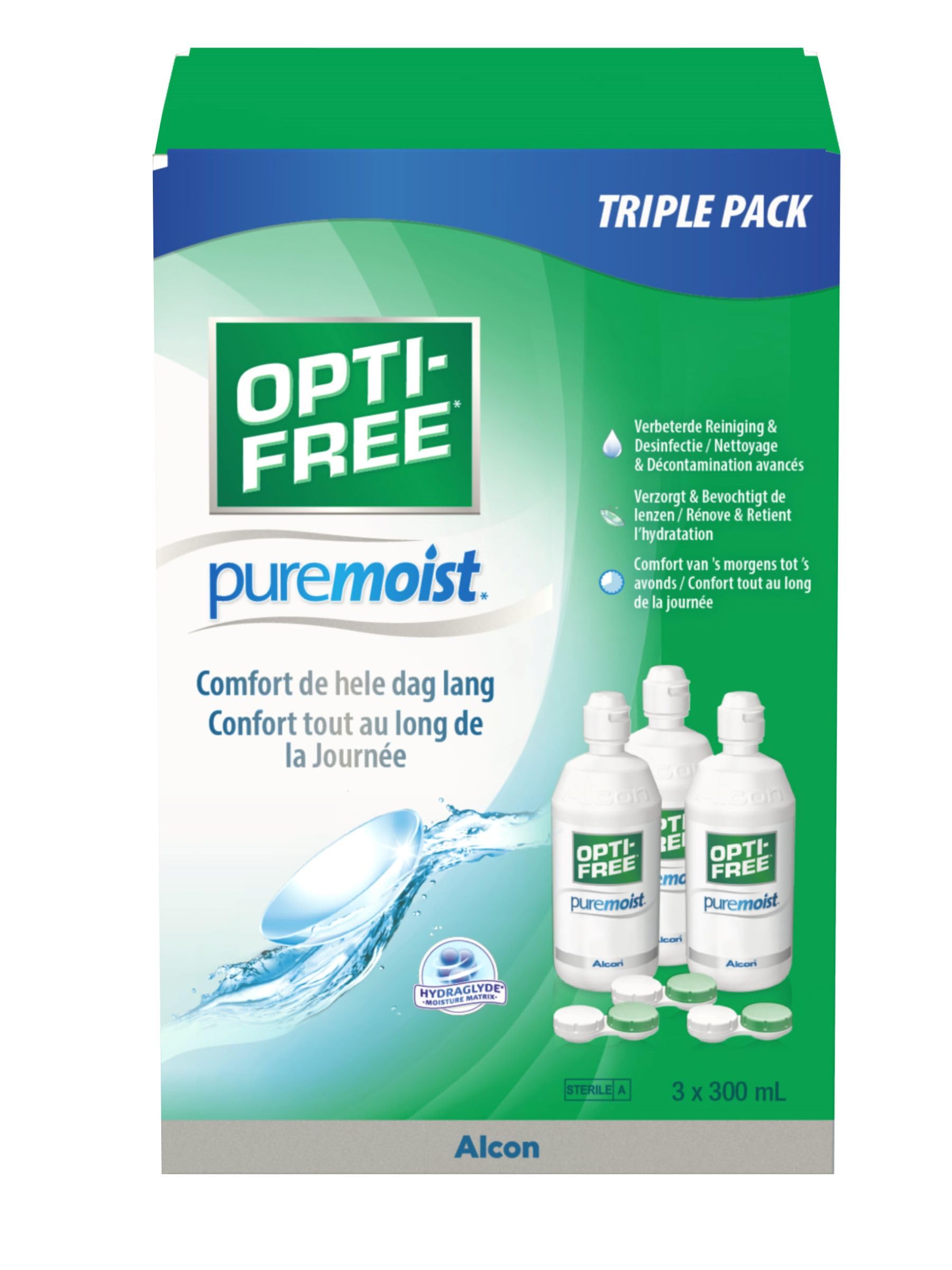 Opti-Free PureMoist Solution Multifonctions de Décontamination en 3 Flacons