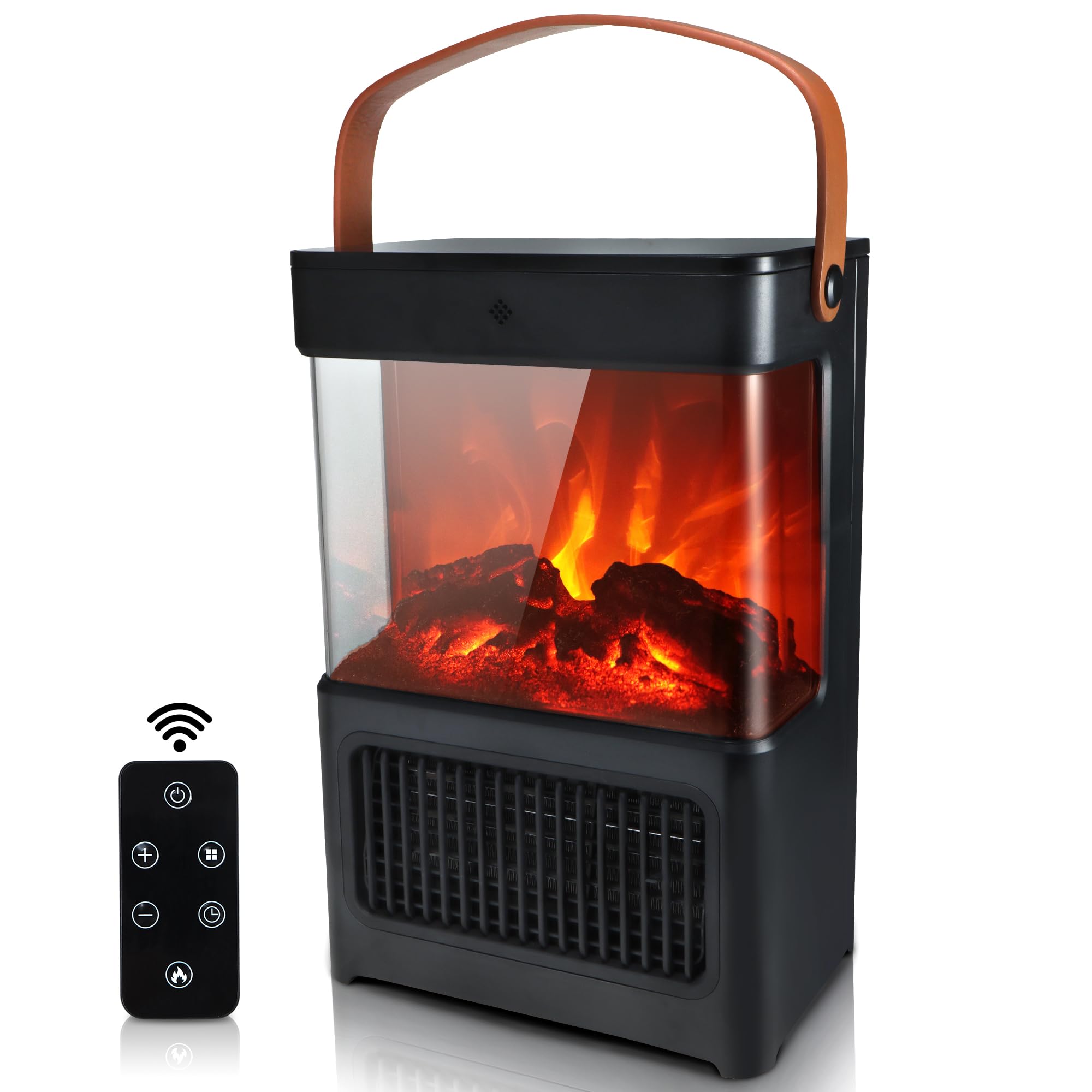Portable Indoor Electric Fireplace Heater,3D Dynamic Flame Heater Bedroom Whole House,2000W/1400W/3W,Desktop Stove Heater,Space Heater with Remote Control,for Home Office Christmas Decorations