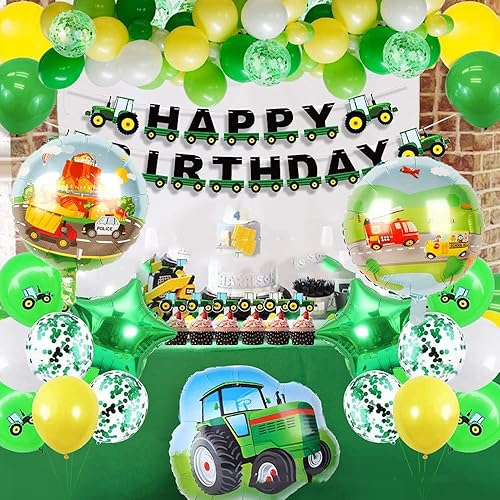 Miniatura 4 de TENNYCHAOR Decoraciones de globos de fiesta de cumpleaños de tractor, 8 paquetes de globos de aluminio Mylar para fiesta temática de granja,