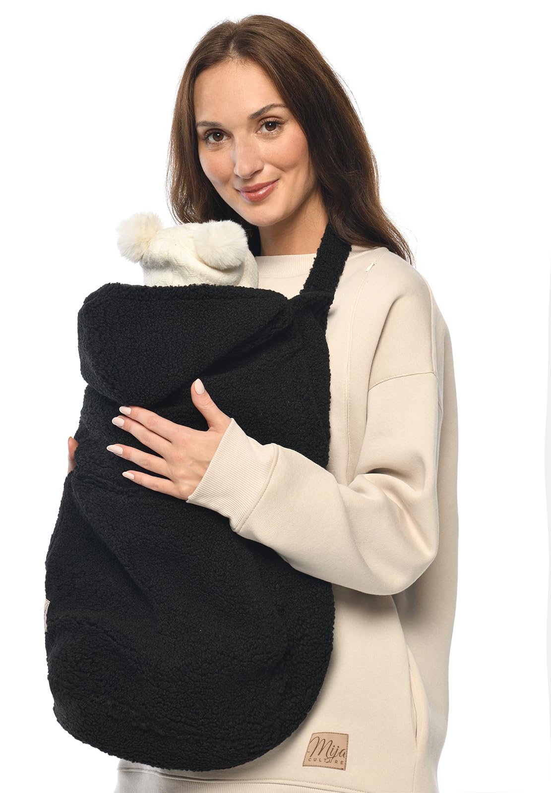 MijaCulture Tragecover M025 TEDDY - Copertura universale per portabebè e mantello, copertura calda per neonati (nero)