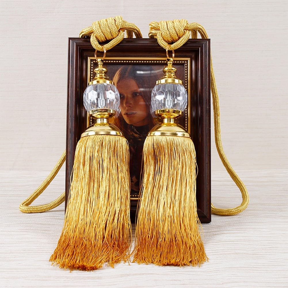 2Pack Curtain Tiebacks, Tassel Drapery Tie-Backs Rope, Curtain Holdbacks Rope with Tassel (Yellow)