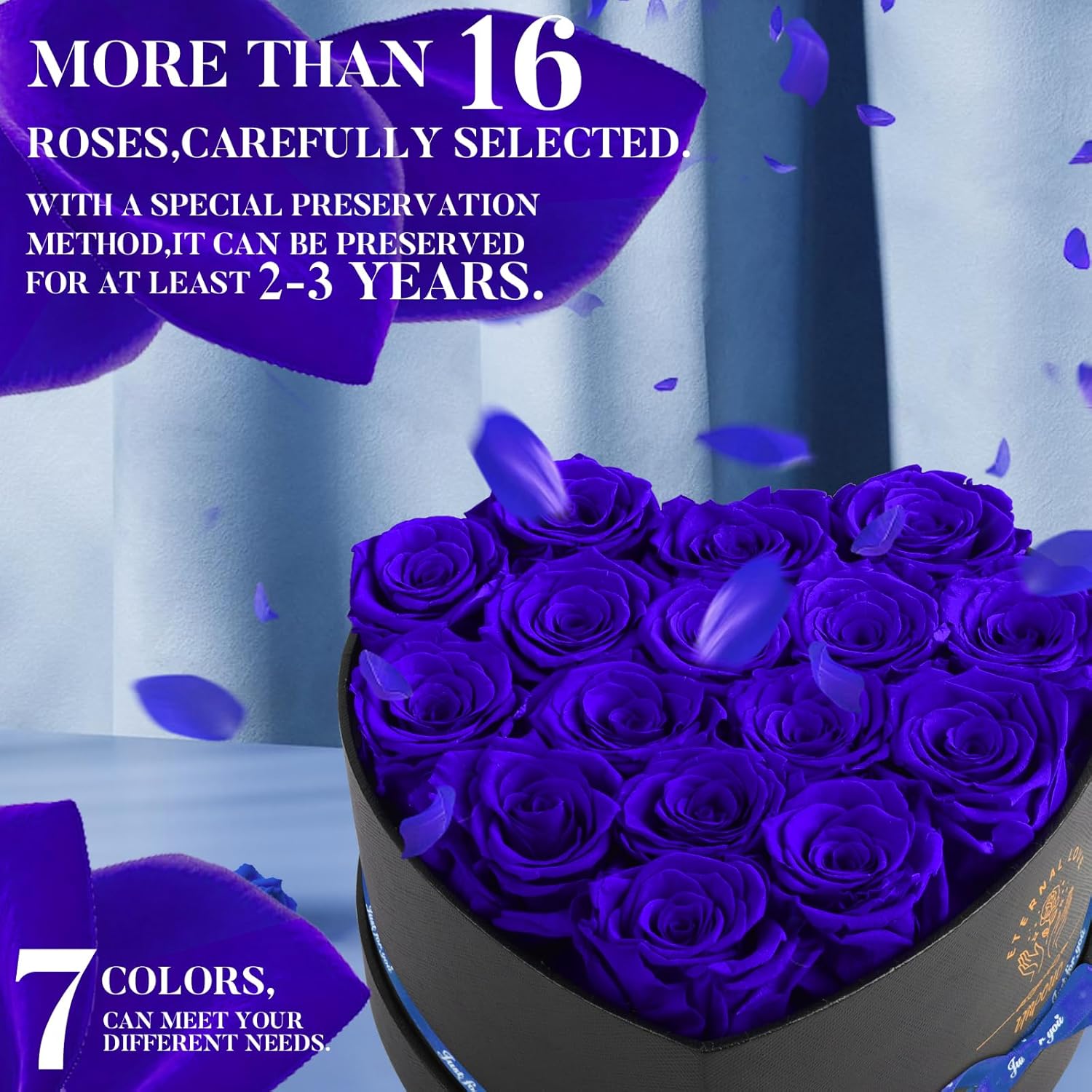 16 Preserved Flower Delivery Prime, Preserved Roses in a Box, Birthday Gifts for Women, Mother's Day, and Valentine's Day-Blue Roses - Image 4