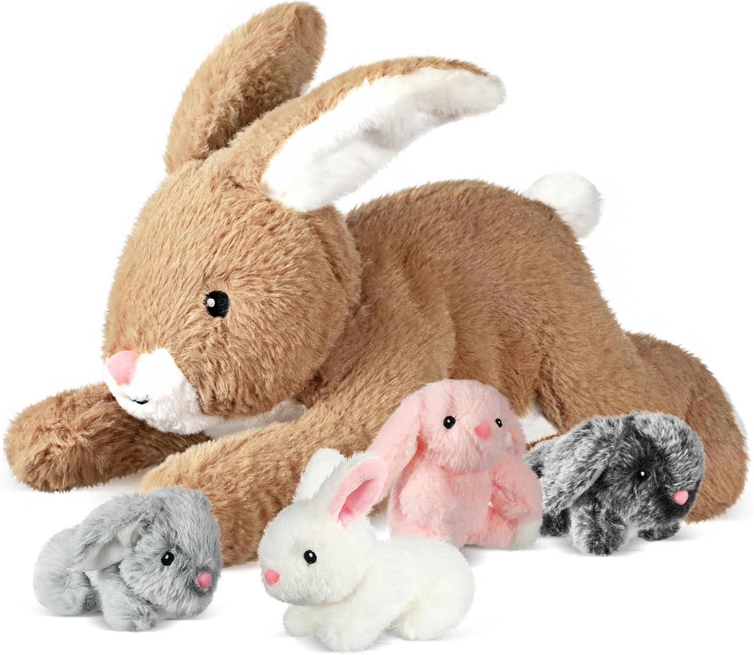 Syhood 5-Piece Bunny Stuffed Animal Set: Mommy Bunny Plush Doll with 4 Babies - Cute Fluffy Plush Rabbits for Huggable Sleeping, Holiday, Birthday Gifts