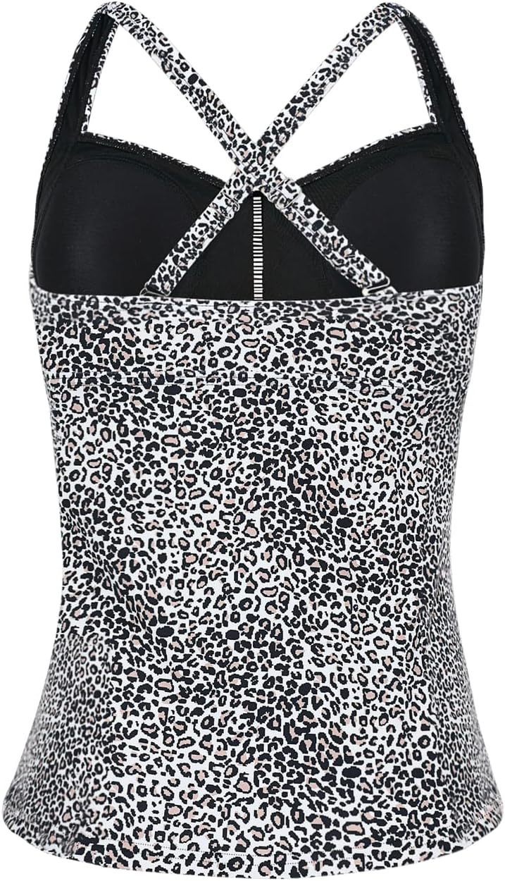 Hilor Women's Tankini Tops Shirred Tummy Control Swimsuits Cross Back Tankini Swimwear Tops