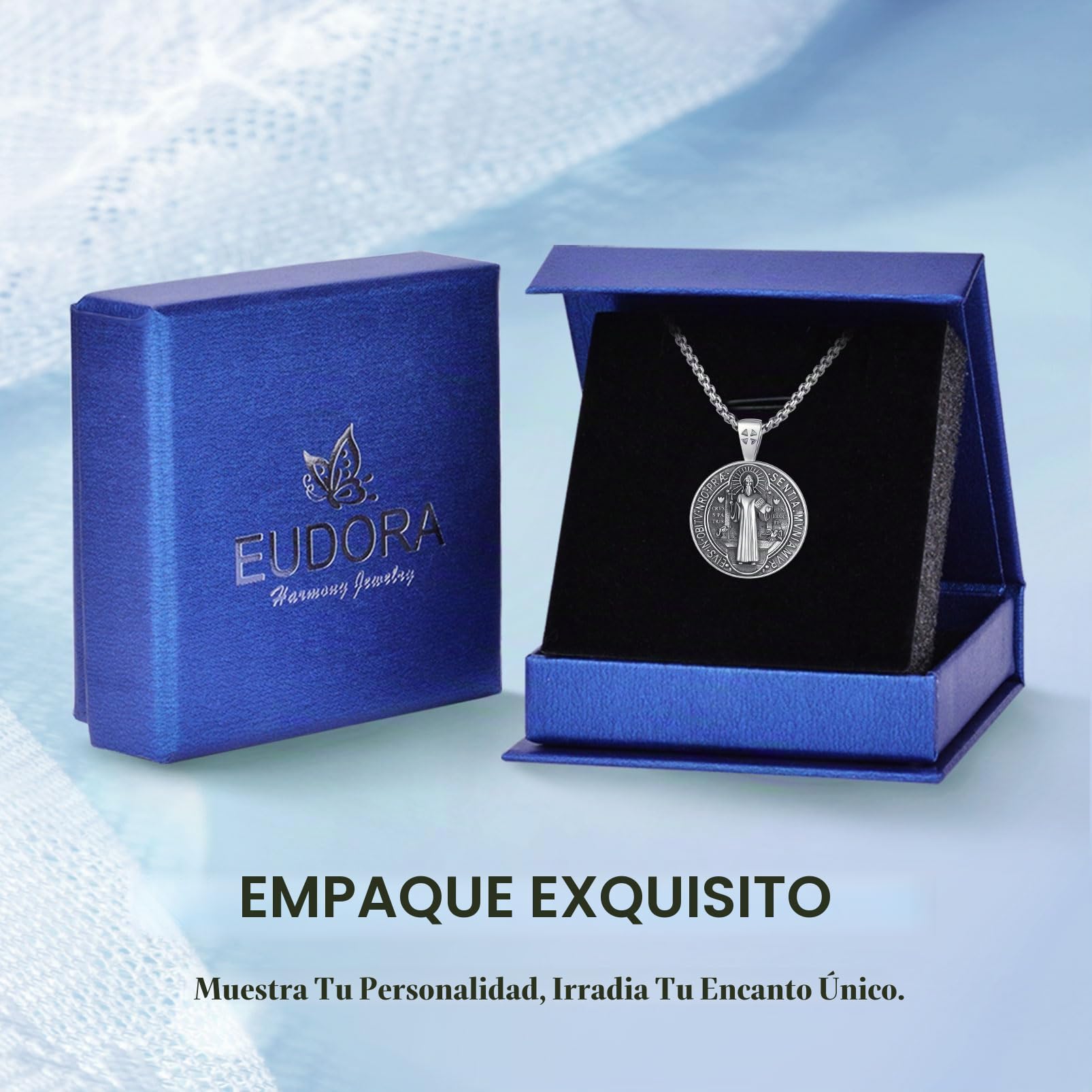 EUDORA Plata de Ley 925 Medalla de San Benito/San Judas Tadeo/Virgen María/Caravaca Cruz/San Migue Cristóbal Antonio Arcángel Gabriel Metatrón Collar Colgante Joyería Regalo para Mujer Hombre