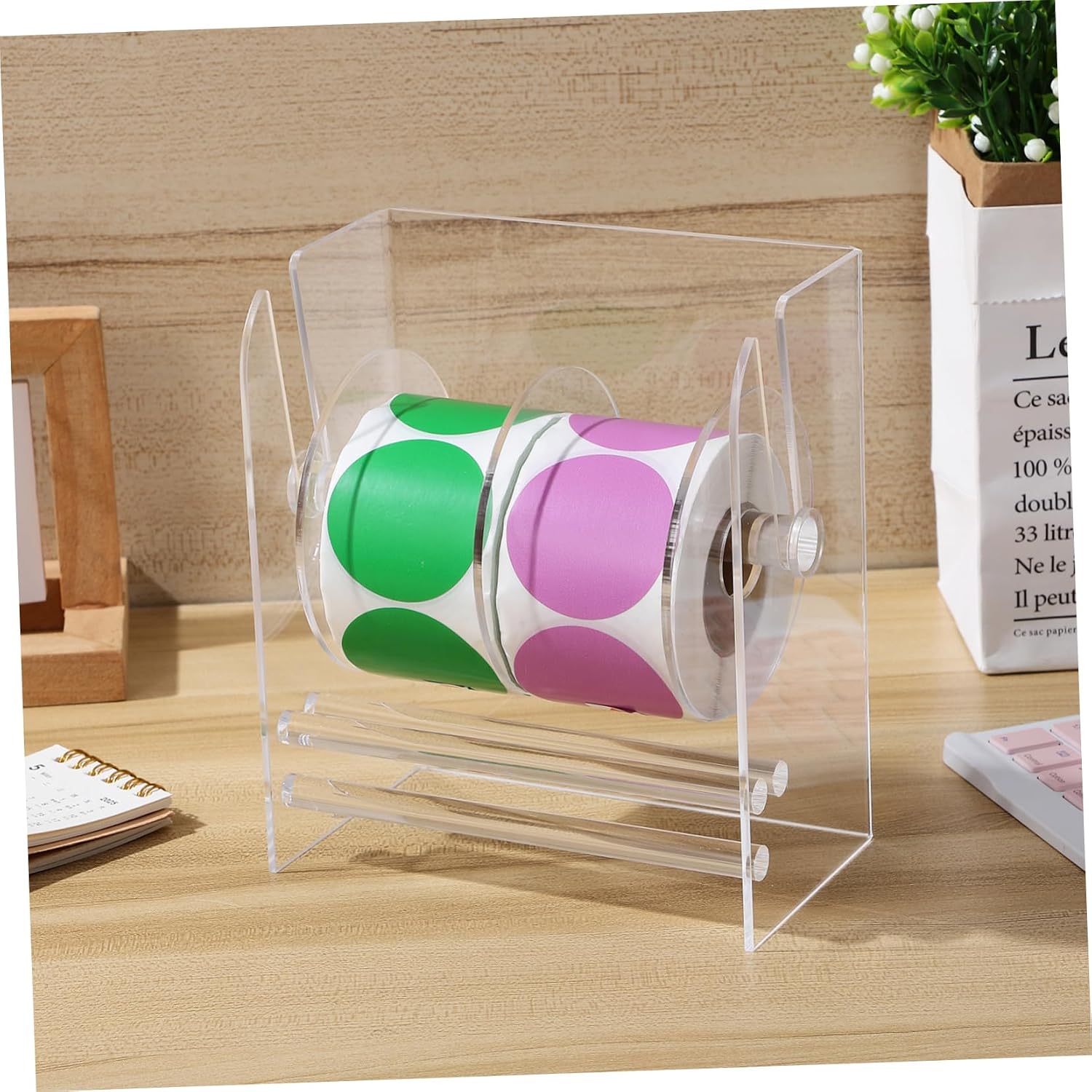 DOITOOL Adjustable Acrylic Label Dispenser Stand Portable Sticker Roll Holder for Home and Office Efficient Labeling Organizer with Accurate Dispensing and Adjustable
