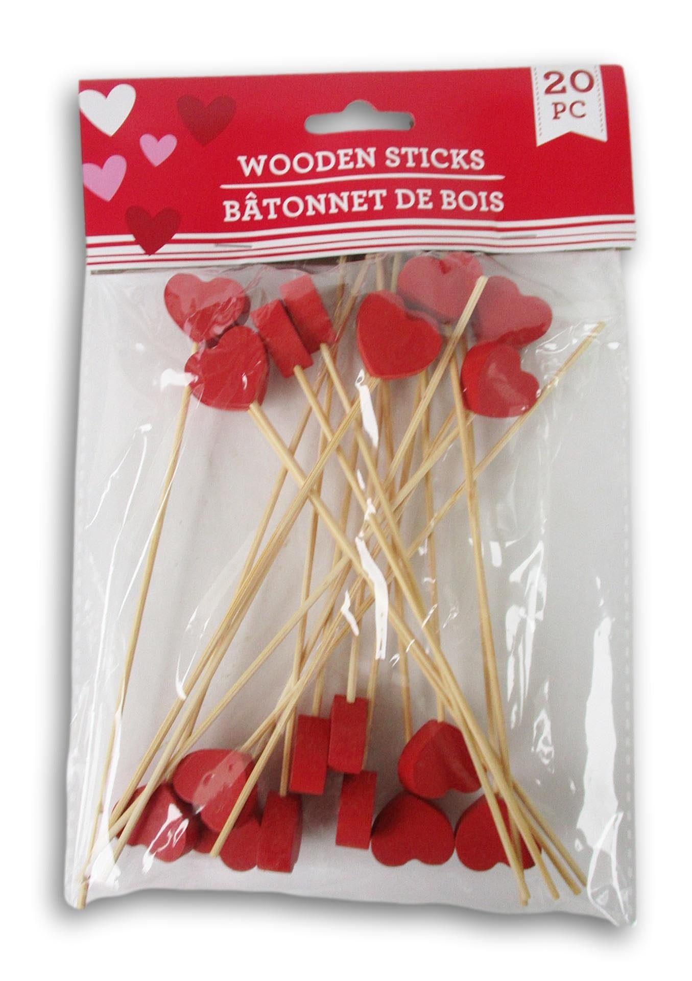 Valentine's Day Wood Heart Picks for Floral Arrangement, Centerpieces - 20 Piece (Red)