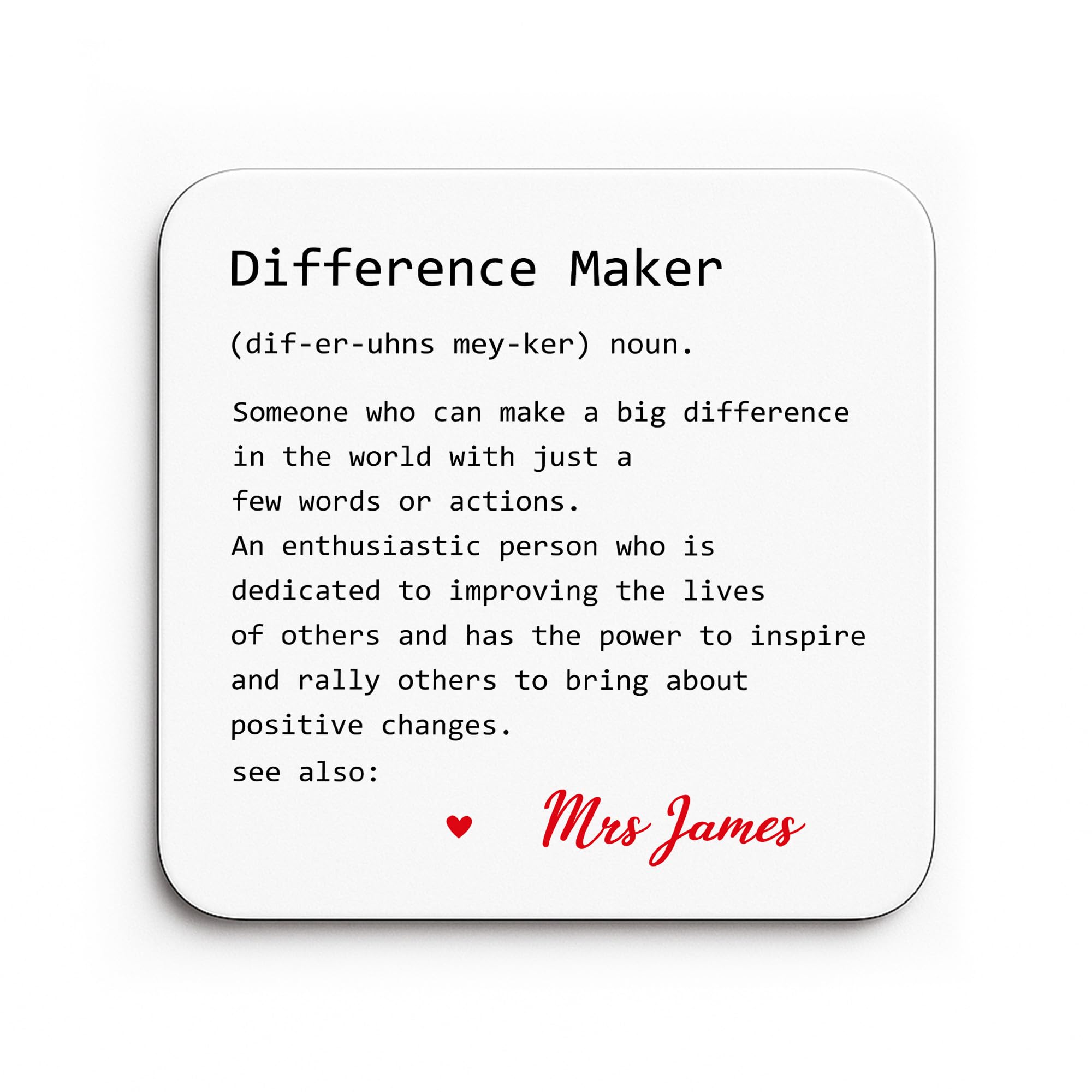 Red Ocean Gift For Teacher Personalised Coaster For Teacher Difference Maker Thank You Gift Women Men Novelty Leaving School Nursery