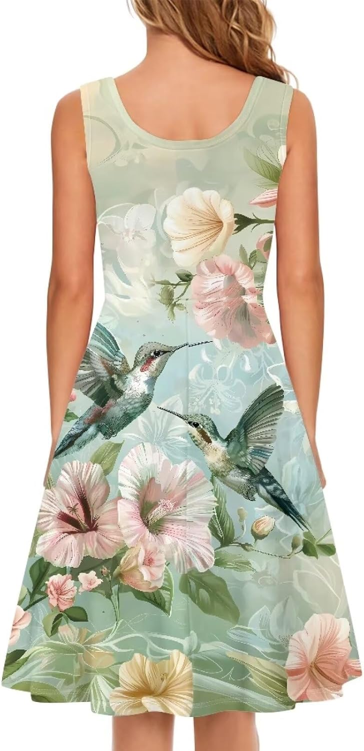 TOADDITDO Womens Casual Summer Tank Sleeveless Knee Length Dress