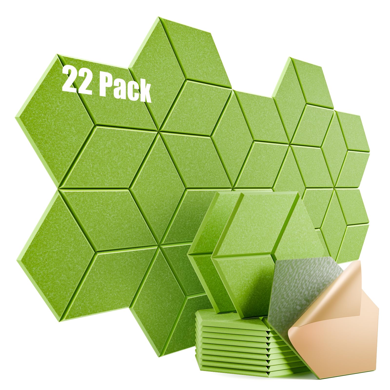 22 Pack Self-Adhesive Acoustic Panels 12" X 10" X 0.4" - Sound Proof Foam Panels with High Density, Y-Lined Design, Flame Resistant, Absorb Noise and Eliminate Echoes(Olive Drab)