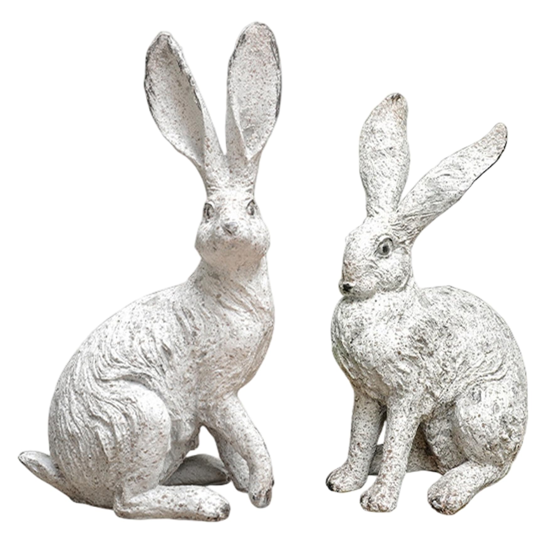 Takingup Assorted Color Rabbit Statue Set Of 2, Vintage Style Bunny Garden Statue With Realistic Furs Texture, Outdoor Resin Animal Sculptures For Yard, Patio, Farmhouse Decor, And Bunny