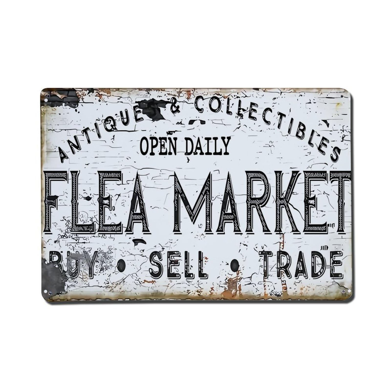 Jdfenggu Vintage Flea Market Antique Sign Print Retro Metal Tin Sign, Metal Poster For Bar, Home, Man Cave, Kitchen, Laundry Room Art Decor 8X12 Inch
