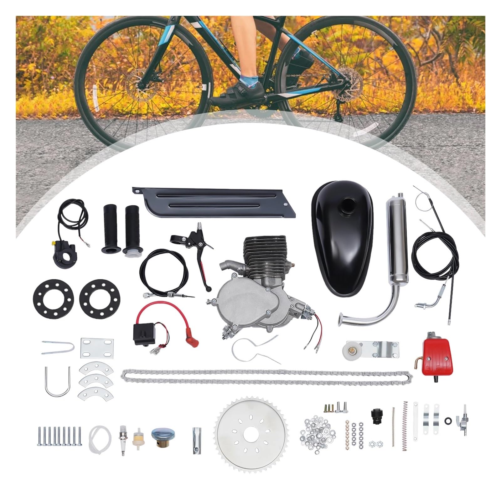 Ensemble De Moteur À Essence Vélo 100CC 2 Temps Kit Modifier La Vitesse Monocylindre 44 Dents, Refroidissement Par Air Excellente Performance